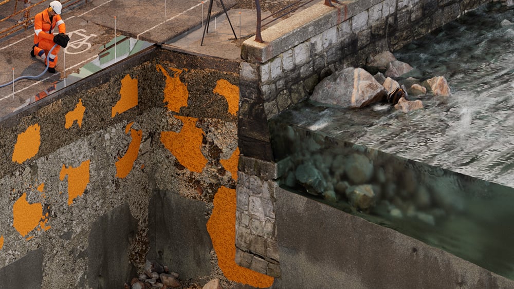 Illustration close-up of seawall geopolymer reinforcement