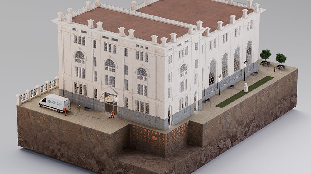 Illustration of ground improvement on historic building