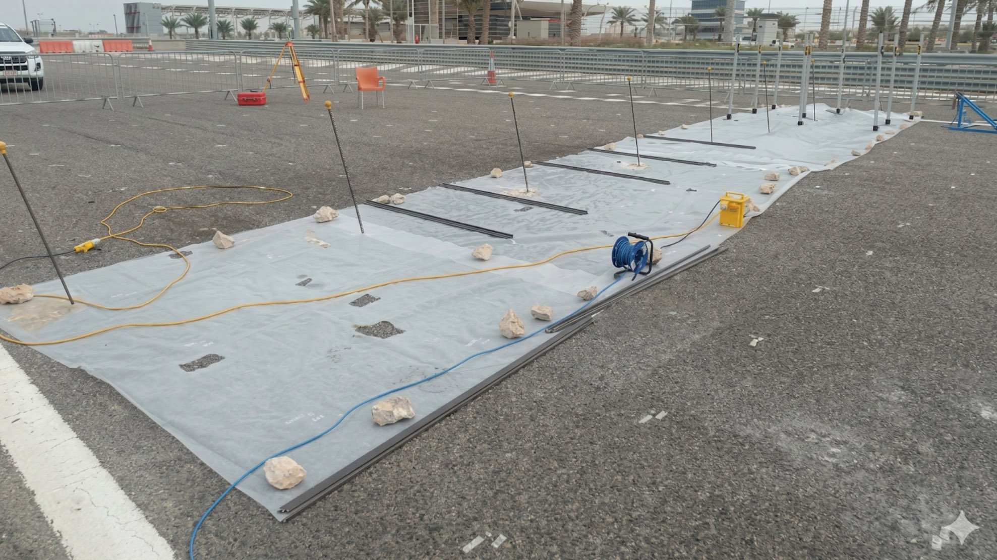 Geobear's targeted flexible pavement releveling injection design on F1 track section