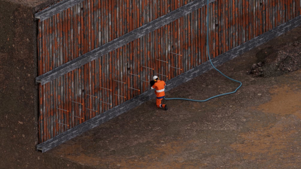 Illustration of Geobear tech treating water leakage in construction site