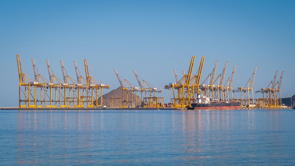 View of cranes at Port of Fujairah in UAE