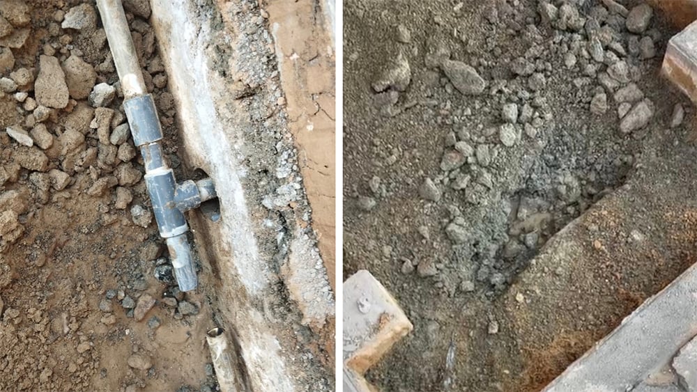 UAE villa pad foundation exposed with ground settlement symptoms visible