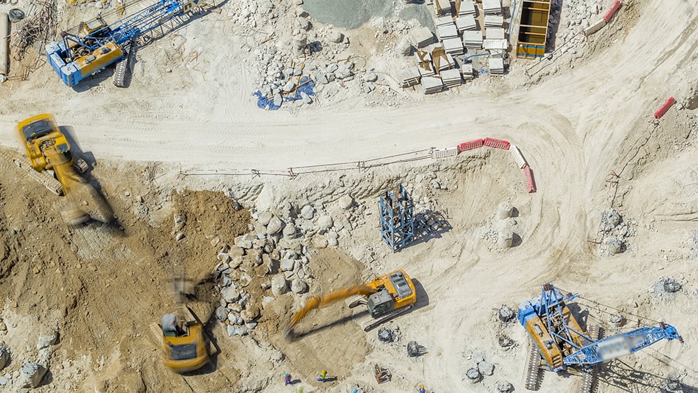 Aerial view of construction in Dubai