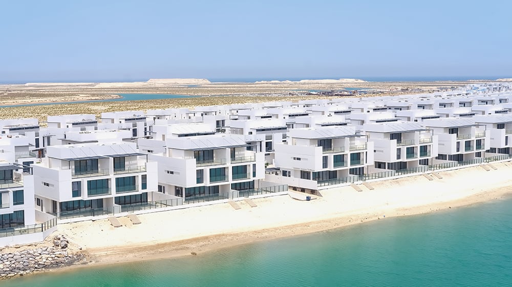 Aerial view of UAE villas on the beach