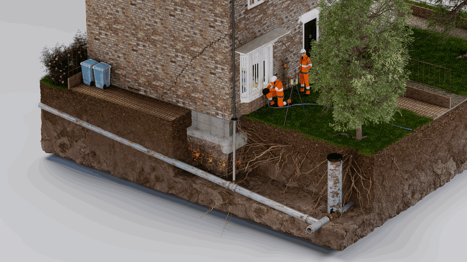 Ilustracja 3d iniekcja pod fundament domu jednorodzinnego