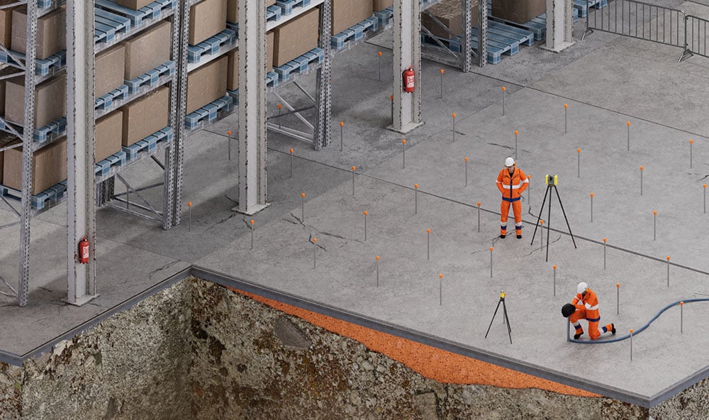 Geobear 3D bild av hur geopolymer fungerar i en verksamhetslokal.