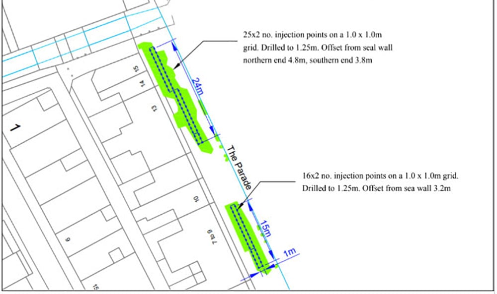 Tomrumsfyllning vid Swanage Sea Wall Geobear