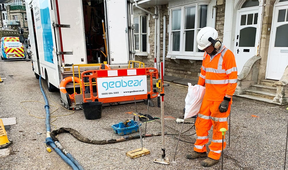 Tomrumsfyllning vid Swanage Sea Wall Geobear