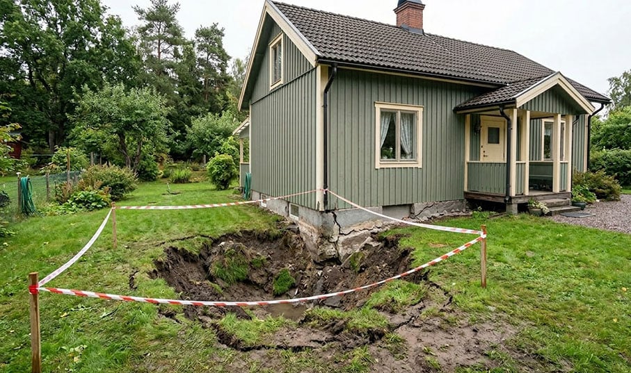 Slukhål och sjunkhål i trädgården och tomt sättningar