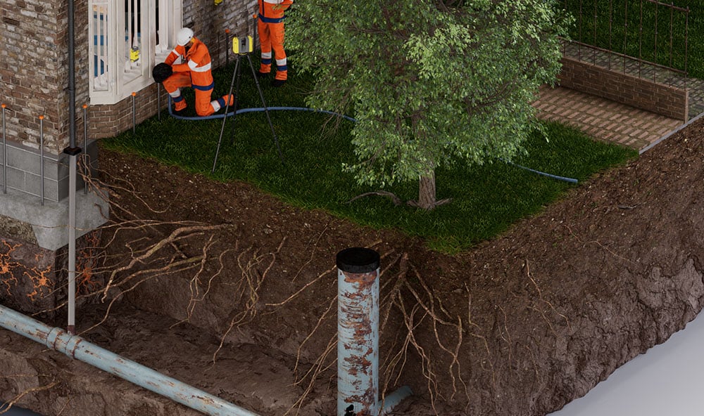 3D bild av Geobear som behandlar sättningar orsakade av lerkrympning via en villa.