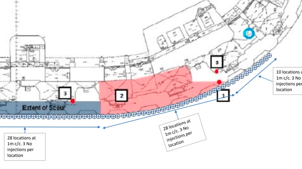 Technical drawing of Geobear's treatment plan at Hurst Castle