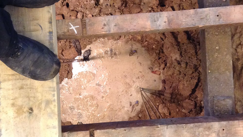 View into the void below Queens Hotel Cheltenham being filled by Geobear