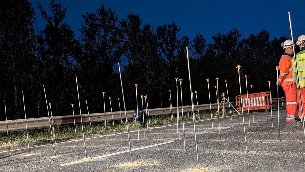 Geopolymer injection holes on a motorway