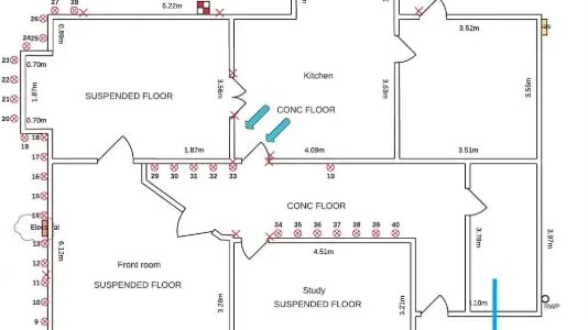 treatment plan for home with clay subsidence showing injection locations