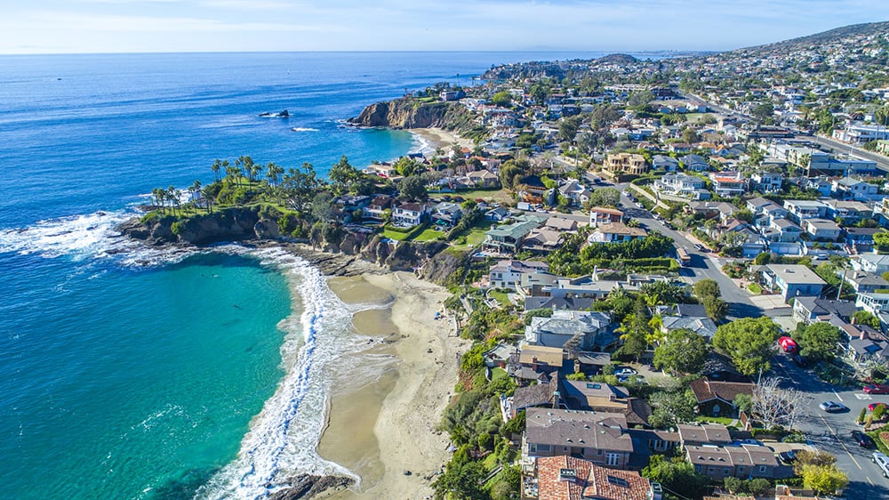 Aerial view of Orang County neighborhood on the beach