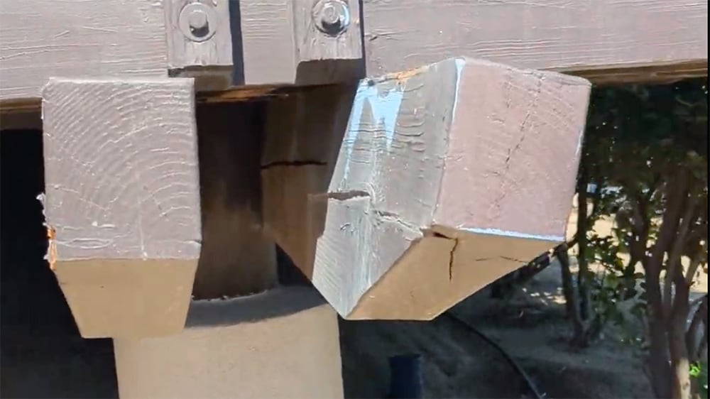 Residential home support beams on pillars showing signs of movement